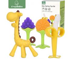 beißring für babys by ANGELBLISS, Baby Zahnen Spielzeug für Babys Kleinkinder- weiches Silikon, BPA-frei, natürliche organische beissring, Unisex(4er Pack)