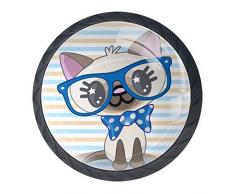 Cartoon Cat Kitty On Stripes Background Schublade zieht Knopf Schrankgriff 4PCS für Kleiderschrank Kommode Bücherregal Schrank