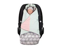 ULLENBOOM ® Einschlagdecke BabyschaleElefant Mint Rosa (Made in EU) - Babydecke für Autositz (z.B. Maxi Cosi ®), Babywanne oder Kinderwagen, ideale Decke für Babys (0 bis 9 Monate)