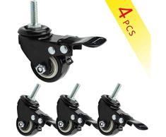 4 Lenkrollen für Möbel mit Bremse Gewinde M10 Kleine Lenkrollen 40 mm / 50 mm PU Leise Doppellager Stielrollen für den industriellen Transport 300kg Kinderbett Wagen Krippe (1,5 / 2 Zoll)