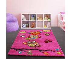 Paco Home Kinder Teppich Niedliche Eulen Pink Fuchsia Gruen Blau, Grösse:Ø 120 cm Rund