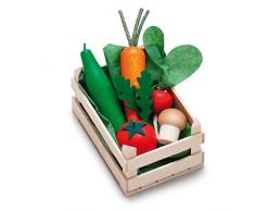 Erzi Sortiment in der Holzsteige Gemüse, klein, Spielzeug-Lebensmittel, Kaufladenzubehör