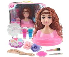 chivalrylist Haarwerk mit Rote Haare und braune Augen - 30 cm hoher Frisierkopf- und Schminkkopf in 9-teiligen Set - geeignet für Mädchen ab 3 Jahren