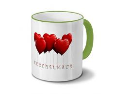 Tasse mit Namen Kuschelmaus - Motiv Herzballons - Namenstasse, Kaffeebecher, Mug, Becher, Kaffeetasse - Farbe Grün
