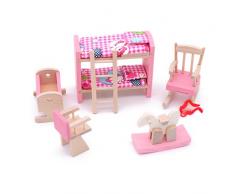 POFET Entzückende hölzerne Puppenhausmöbel Kinderzimmer-Set Spielzeug Puppenhausmöbel Holzspielzeug Kinderzimmer-Set