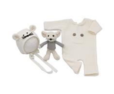Sayletre 3 PC/Satz Neugeborene Fotografie Props Anzug gestrickte Baumwolle Overall, Hut, Maus Puppe, Baby-Foto-Schießen Kleidung Outfits