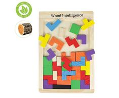 SeWooo Tangram Kinder Steckspiel Legespiel bunt Holz geometrisch Formen und Farben mit Box Knobelspiele Montessori Pädagogisches Geschenk für Kinder