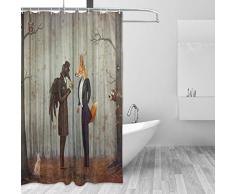 Wamika Raven and Fox im Wald Duschvorhang, Heimdeko, Vogel Tier Kaninchen Design, strapazierfähiger Stoff, schimmelresistent, wasserfest, mit 12 Haken, 183,0 cm x 183,0 cm