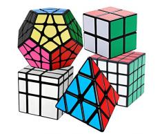 Cooja Rubix Cube Set, Magic Cube Set, Zauberwürfel 2x2 + 4x4 + Pyramide + Megaminx + Mirror Cube Silber, Puzzle Dreieck Pyraminx Speedcube Mirror Bildung Set Brain Spiel