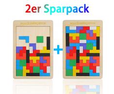 EKKONG 2 Pack Holz Tetris Puzzle für Kinder,Tangram Puzzle Gehirntraining Spielzeug,Holz Tetris Puzzle(17.8*17.8*0.7cm)