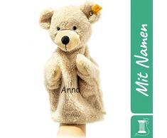 Steiff Fynn Handpuppe-Schnuffeltuch mit Namen Bestickt, Kasperlepuppe, Kasperletheater Puppe Geschenkidee Junge / Mädchen, 24 cm beige