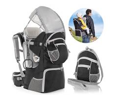 Fillikid Rückentrage - Rücken Babytrage mit Sonnenschutz, Gurt, Kinder Rucksack und Staufächern - Kraxe zum Wandern mit Baby und Kleinkind, bis 18 kg - Grau