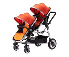 WUZHI Doppel-Kinderwagen Doppelkombi Doppel-Kinderwagen Mit Kinderwagenaufsatz Neugeborenes Und Kleinkind,Orange