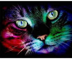 TianMai Heiß Neu DIY 5D Diamant Malerei Kit Kristalle Diamant Stickerei Strass Malerei Kleben Malen nach Zahlen Stich Kunst Kit Zuhause Dekor Mauer Aufkleber - Halloween Farbige Katze, 30x25cm