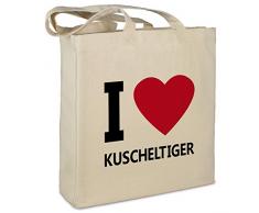 Stofftasche mit Namen Kuscheltiger - Motiv I Love - Farbe beige - Stoffbeutel, Jutebeutel, Einkaufstasche, Beutel