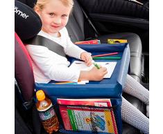 TRI Auto-Kindertisch, Maltisch Reisetisch Spieltisch Knietablett fürs Auto mit 4 Netztaschen, Tischfläche 40 x 26 x 4,5 cm