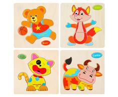 EKKONG Holzpuzzle für Kinder, Steckpuzzle Holz Tier Holzpuzzle, Holzspielzeug Geschenk Lernspielzeug für Kinder 1 2 3 Jahre, Jungen Mädchen (4 Teiliges)