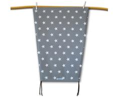 Edles Sonnensegel (grau) mit weissen Sternen für den Kinderwagen mit UV-Schutz, Sonnenschutz, universell passend