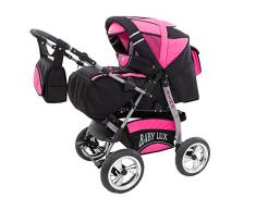 Lux4Kids King Kombikinderwagen (Regenschutz, Moskitonetz, Getränketablett, Matratze, Wickelunterlage) 53 Cosmic Black & Pink