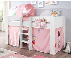 Froschkönig24 Hochbett ANDI 2 Kinderbett Spielbett halbhohes Bett Weiß Stoffset Prinzessin, Matratze:ohne