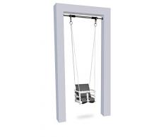 Holz Babyschaukel Kinderschaukel Holz Babywippe Zimmerschaukel Indoor Baby Schaukel Stoff Babysitz Baby Schaukel zum Aufhängen 4 in 1 Sicherheitsgurt Indoor Outdoor (Weiß&Grau)