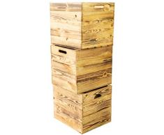 3er Set Holzkiste Aufbewahrungskiste Schubladenbox passend für alle Kallaxregale und Expidit Regale Kallaxysteme Weinkiste Obstkiste Regalkiste Maße 33x37,5x32,5cm Kallax boxen (3er set geflammt)