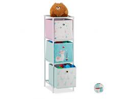 Relaxdays Kinderregal, 3 Boxen, Jungen & Mädchen, Lama-Design, Regal Kinderzimmer, Spielzeug, HBT 89 x 27,5 x 30, bunt