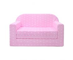 LULANDO Classic Kindersofa Kindercouch Kindersessel Sofa Bettfunktion Kindermöbel zum Schlafen und Spielen, Farbe: Sternchen Rosa