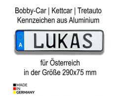 Bobbycar Kettcar Tretauto Namensschild Kennzeichen nach ihrem Wunsch geprägt reflektierend Top Geburtstags-Geschenk (Österreich)