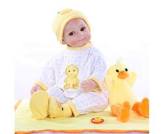 TERABITHIA 21 Zoll 52cm süßes Neugeborenes süßes Gesicht Babypuppen in gelb Ente Kleid Set lebensechte wiedergeborene Soft Touch gewichteten Körper Cuddy Babys Sammler Puppe sehen echt aus