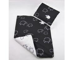 Rawstyle 4 tlg. Babybettwäsche-Set für Kinderwagen **NEUE KOLLEKTION** Garnitur Bettwäsche Decke + Kissen + Füllung (Schafe Weiß/Schwarz)