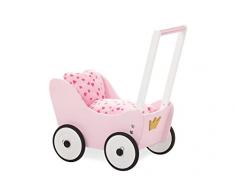 Pinolino Puppenwagen Prinzessin Lea, aus Holz, mit Bremssystem, Lauflernhilfe mit gummierten Holzrädern, für Kinder von 1 – 6 J., rosa, weiß und gold