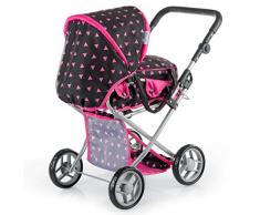 Puppenwagen Kinderplay KP0200R Kinderwagen Puppen Kombi Baby Kinderwagen für Puppe Schwarz Rosa NEU Puppenkar höhenverstellbar, zusammenklappbar, 4-rädriger Tragetasche Babypuppenwagen