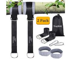 Traybray Hängematte Befestigung (Hält 1000kg), Schaukel Befestigung Schwerlast aus Reißfestem Polyester, Aufhängung Schaukel Gurt mit 2 Karabinern und D-Ringen, 2 Baumschutz Tuch, Aufbewahrungstasche