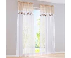 1PC Gardine mit Eule Stickerei Vorhange für Kinderzimmer Transparent Voile Vorhang (BxH 140x260cm, sand mit kräuselband)