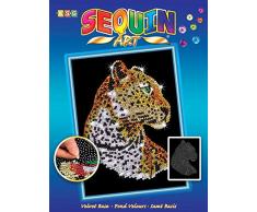 MAMMUT 8041208 - Sequin Art Paillettenbild Leopard, Steckbild, Bastelset mit Styropor-Rahmen, samtige Bildvorlage, Pailletten, Steckstiften, Anleitung, für Kinder ab 8 Jahre