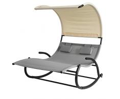 SoBuy OGS50-HG Schaukelliege für 2 Personen Sonnenliege mit Sonnendach Doppelliege Gartenbett mit Rollen Relaxliege grau Belastbarkeit 300 kg BHT ca: 140x180x184cm
