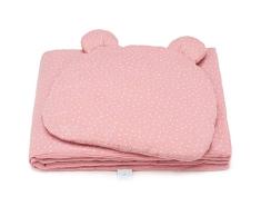 EliMeli Babydecke und Babykissen Set - aus 100% Musselin Baumwolle - Kinder Baby Decke mit Kopfkissen für Mädchen und Junge - Kuscheldecke mit Kinderkissen für Kinderwagen oder Bett - Rosa