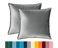 Bedsure Kissenhülle Kissenbezug 40x40 cm Grau 2er Set für Sofakissen Dekokissen - Samt Kissenbezüge Zierkissenbezug Zierkissenhülle für Weihnachten aus Super Weicher und Flauschiger Uni Farbe Samt