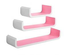 WOLTU RG9273rs Wandregal U Form Bücherregal Wandboard, 3er Hängeregal, rosa