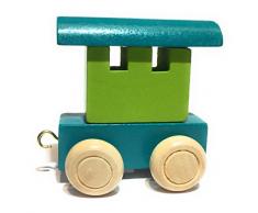 Buchstabenzug bunt | bunte Lok - farbige Waggons | Wunschname zusammenstellen | Holzeisenbahn | EbyReo® Namenszug aus Holz | personalisierbar | auch als Geschenk Set (Farbe Grün/Türkis, Abschlusswaggon)