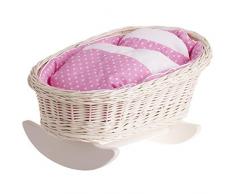 Ein Schaukelbett, eine Schaukelwiege, ein Schaukellaufgitter aus Weide für Puppen, Puppenbett