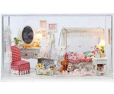 SEESEE.U Miniaturmodell mit Puppenhausmöbeln, 3D DIY Holzpuppenhaus-Kit und Staubschutz Valentinstag Creative Creative Room