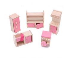 POFET Holzpuppenhaus Möbel Set Spielzeug für Baby Kinder Kinder Kühlschrank Waschbecken Schrank Herd Waschmaschine Küche Zimmer