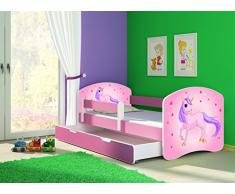 Clamaro Fantasia Pink 180 x 80 Kinderbett Set inkl. Matratze, Lattenrost und mit Bettkasten Schublade, mit verstellbarem Rausfallschutz und Kantenschutzleisten, Design: 17 Einhorn