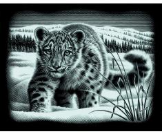 MAMMUT 137009 - Kratzbild, Motiv Schneeleopard, silber, glänzend, quer, Komplettset mit Kratzmesser und Übungsblatt, Scraper, Scratch, Kritzel, Kratzset für Kinder ab 8 Jahre