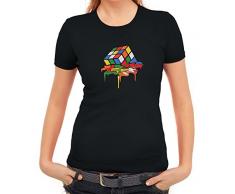 Zauberwürfel Damen T-Shirt mit Magic Cube Melting Motiv von ShirtStreet, Größe: M,schwarz