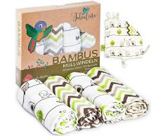 Tabalino Traumhaft Weiche Bambus Mullwindeln Spucktücher für dein Baby 80x80cm 4er-Pack mit Schmusetuch Mulltücher Junge Mädchen Vögel Stoffwindeln aus Musselin Moltontücher Baumwolle