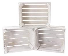 3X Vintage-Möbel 24 alte weiße/Shabby chic Holzkiste 50cm x 40cm x 30cm Obstkiste mittel groß Weinkisten Kisten Garten Dekoration Apfelkisten DIY Holz