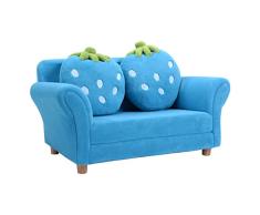 COSTWAY Kindersessel Sessel Sofa Kindercouch Babysessel Kindersofa Kindermöbel 90x54,8x48cm Korallen-Samt mit 2 Kissen (Blau)